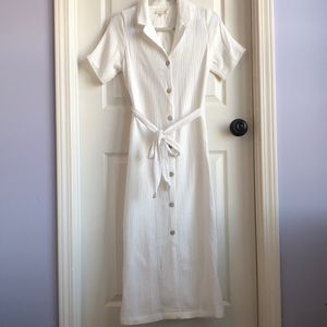 Roolee Button Front White Midi Dress